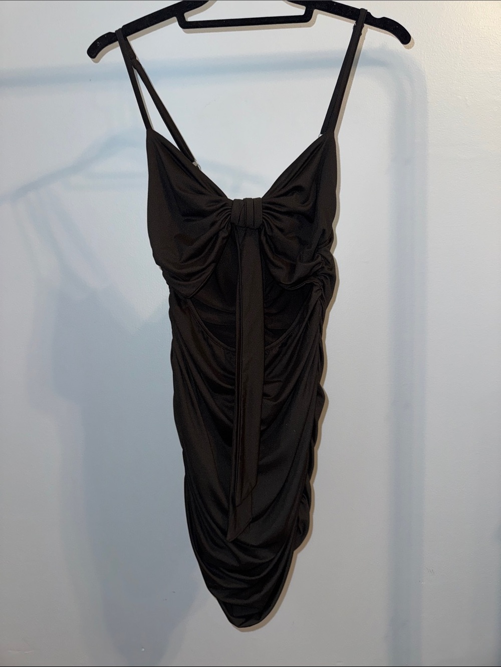 Black Ruched Tie-Front Mini Dress